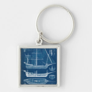 Antique Ship Blueprint I Key Ring
