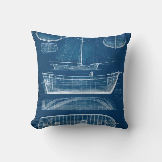Antique Ship Blueprint II Cushion (Front)