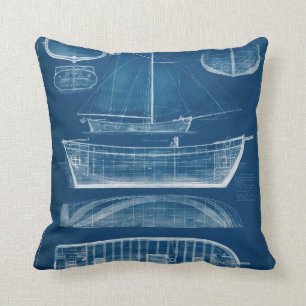 Antique Ship Blueprint II Cushion