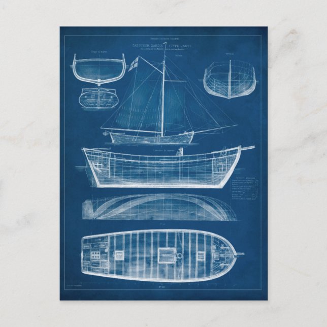Antique Ship Blueprint II Postcard (Front)