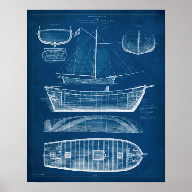 Antique Ship Blueprint II Poster (Front)