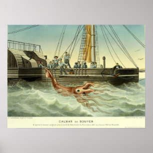 Antique Ship Capturing Giant Squid Poster