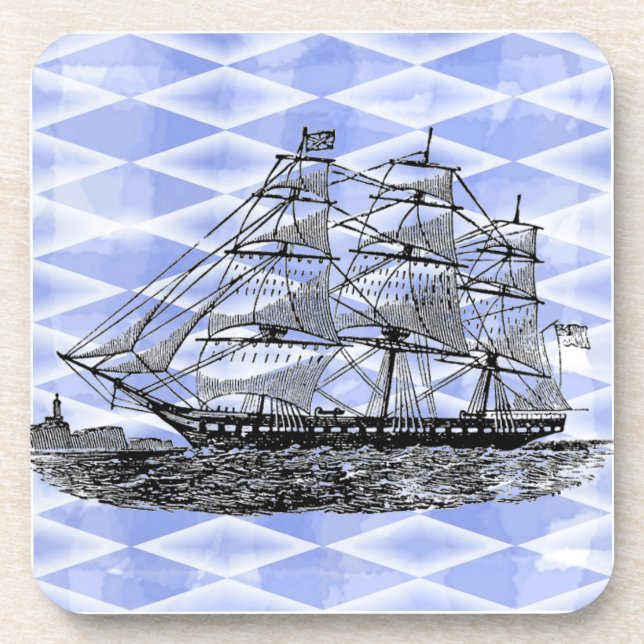 Antique Ship on Blue Coaster (Front)