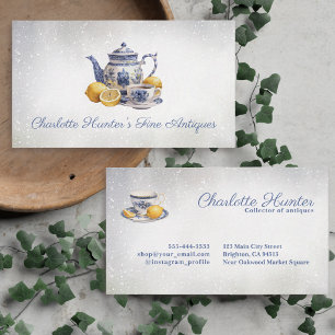 Antique shop Chinoiserie blue teapot lemons Business Card