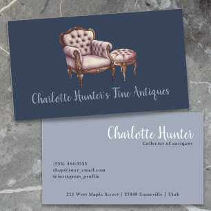 Antique shop, elegant vintage chair and ottoman business card