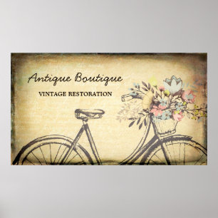 Antique Shop Vintage Restoration Floral Bicycle Poster
