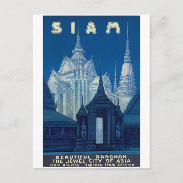 Antique Siam Bangkok Temples Travel Poster Postcard (Front)