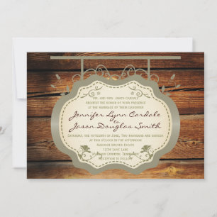Antique Sign Rustic Country Wedding Invitations