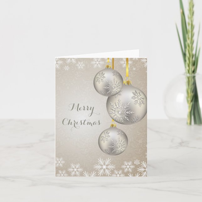 Antique Silver Christmas Ornaments Merry Christmas Holiday Card (Front)