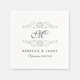 Antique Silver Flourish Monogram Wedding Napkin