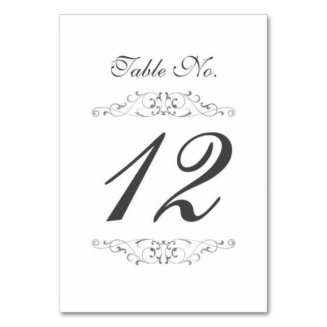 Antique Silver Flourish Wedding Table Number Card (Front)