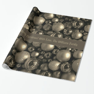 Antique Silver Grey Christmas Baubles Add Text Wrapping Paper