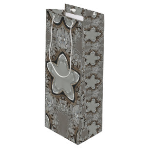 Antique Silver Grey Christmas Star Chic Wine Bag