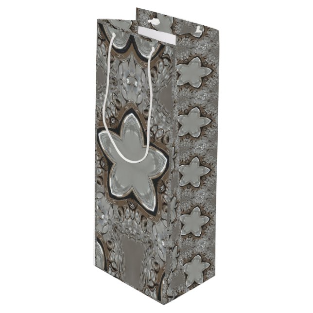 Antique Silver Grey Christmas Star Chic Wine Bag (Front Angled)