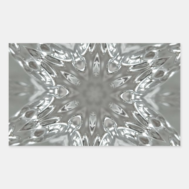 Antique Silver Grey Decorative Kaleidoscopic Star Rectangular Sticker (Front)