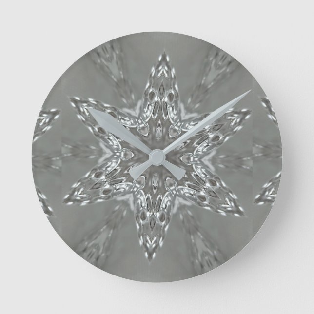 Antique Silver Grey Decorative Kaleidoscopic Star Round Clock (Front)