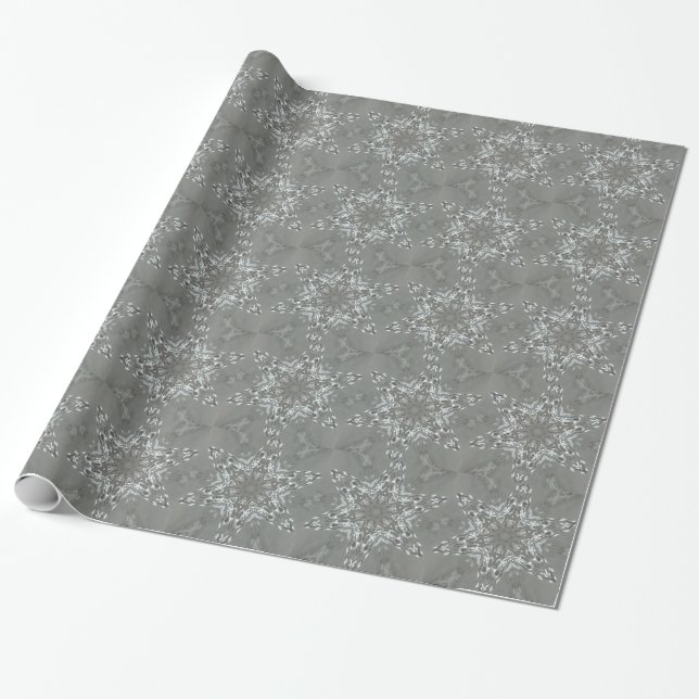 Antique Silver Grey Decorative Kaleidoscopic Star Wrapping Paper (Unrolled)