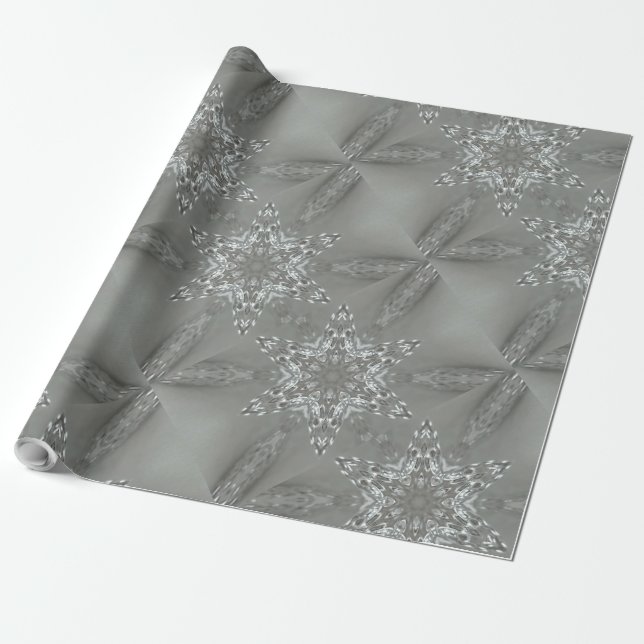 Antique Silver Grey Decorative Kaleidoscopic Star Wrapping Paper (Unrolled)