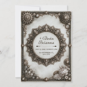 Antique Silver Ornate Mandala Frame Wedding Invitation