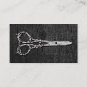 Antique Silver Scissor Elegant Wood Hair Stylist Business Card