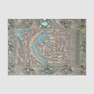 Antique Silver Turquoise Gems Nativity Scene Tissue Paper