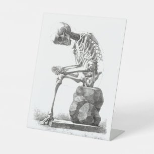 Antique Skeleton Anatomy: Gothic Halloween Medical Pedestal Sign