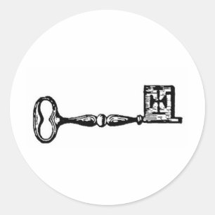 Antique skeleton key engraving classic round sticker
