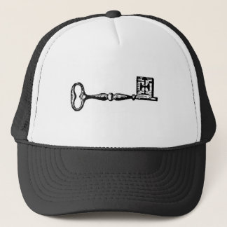 Antique skeleton key engraving trucker hat
