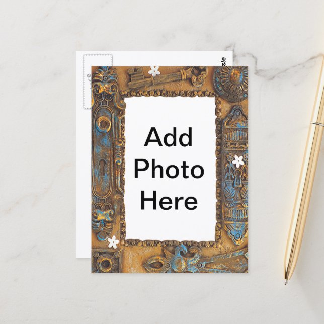 Antique Skeleton Key Frame Add Your Own Photo Postcard (Front/Back In Situ)