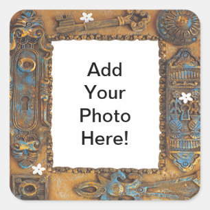 Antique Skeleton Key Frame Add Your Own Photo Square Sticker