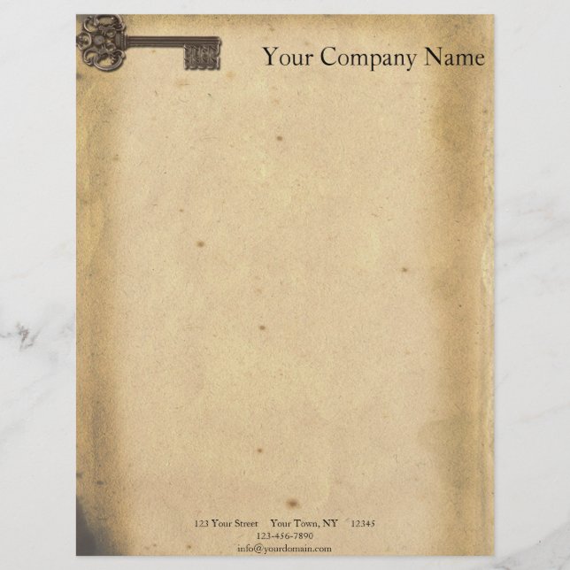 Antique Skeleton Key Letterhead Design (Front)