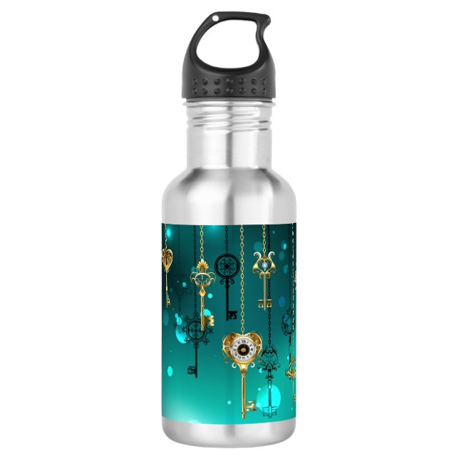 Antique Skeleton Keys on Green Background 532 Ml Water Bottle (Front)