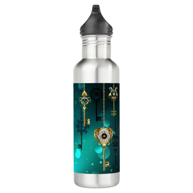 Antique Skeleton Keys on Green Background 710 Ml Water Bottle (Right)