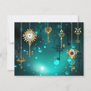 Antique Skeleton Keys on Green Background Announcement