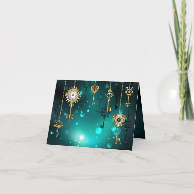 Antique Skeleton Keys on Green Background Announcement (Front)