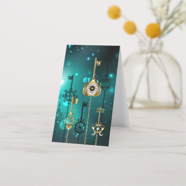 Antique Skeleton Keys on Green Background Appointment Card (Back)