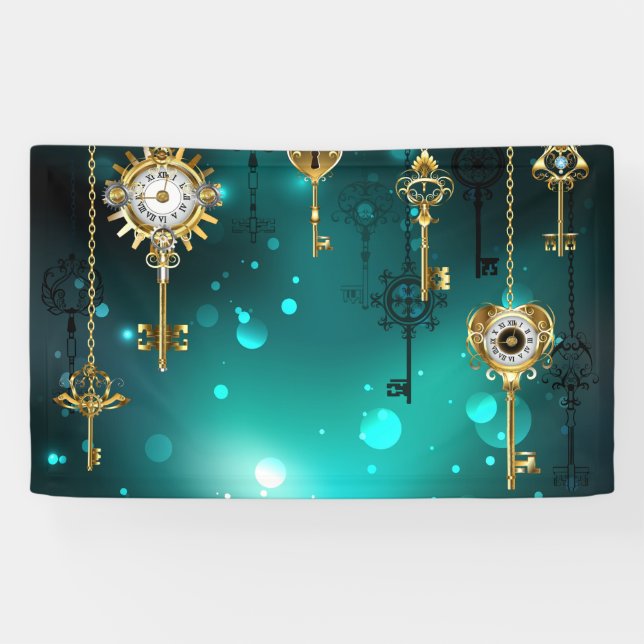 Antique Skeleton Keys on Green Background Banner (Horizontal)