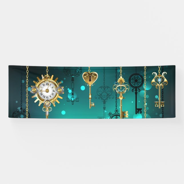Antique Skeleton Keys on Green Background Banner (Horizontal)