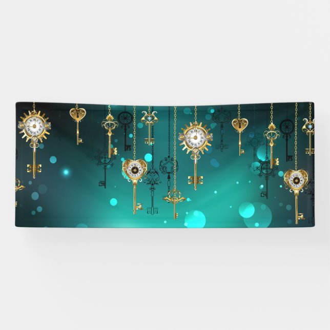 Antique Skeleton Keys on Green Background Banner (Horizontal)