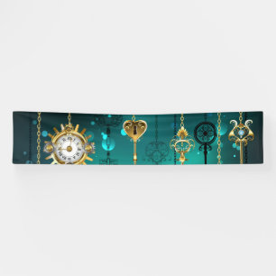 Antique Skeleton Keys on Green Background Banner