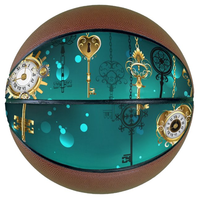 Antique Skeleton Keys on Green Background Basketball (Front)