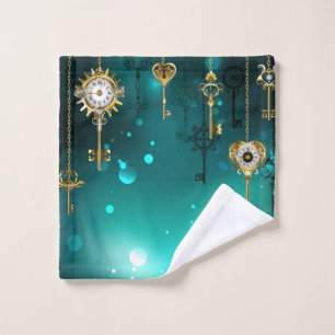 Antique Skeleton Keys on Green Background Bath Towel Set