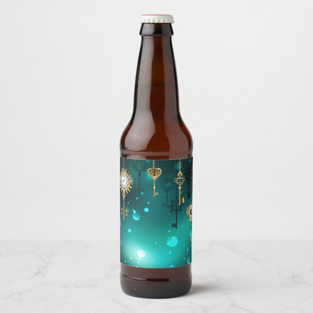 Antique Skeleton Keys on Green Background Beer Bottle Label (Front)