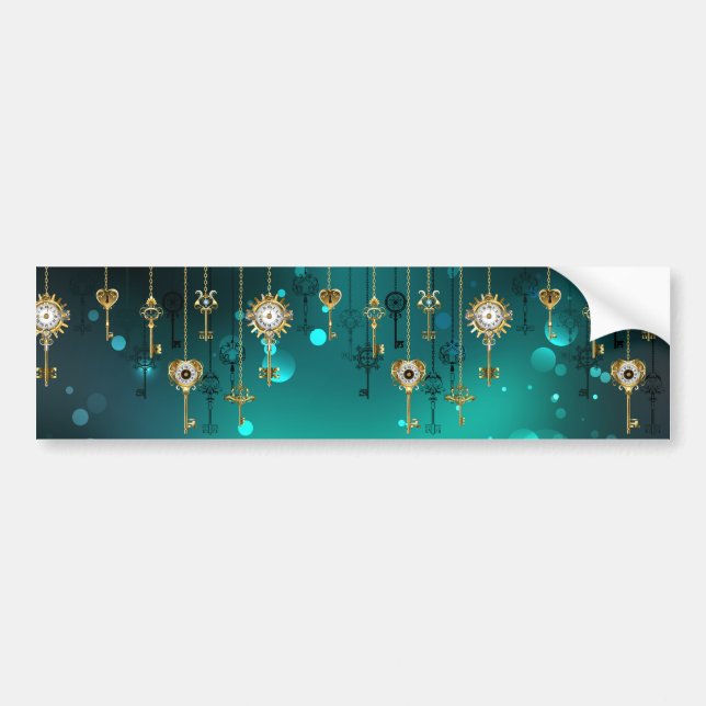 Antique Skeleton Keys on Green Background Bumper Sticker (Front)
