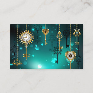 Antique Skeleton Keys on Green Background Business Card