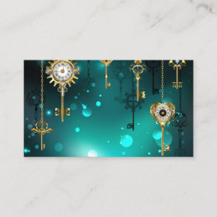 Antique Skeleton Keys on Green Background Business Card