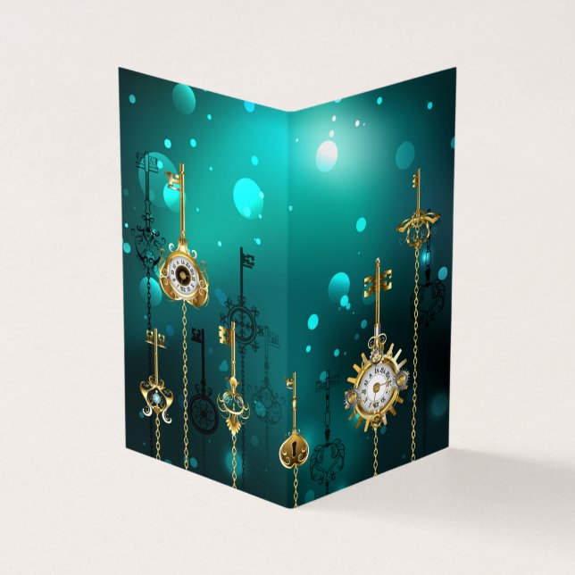 Antique Skeleton Keys on Green Background Business Card (Outside)