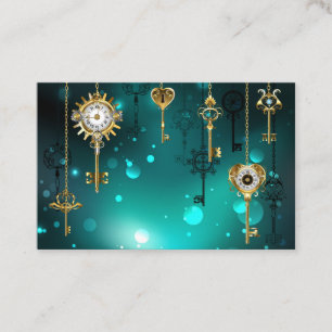 Antique Skeleton Keys on Green Background Business Card