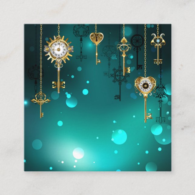 Antique Skeleton Keys on Green Background Calling Card (Front)