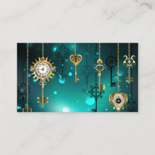 Antique Skeleton Keys on Green Background Calling Card